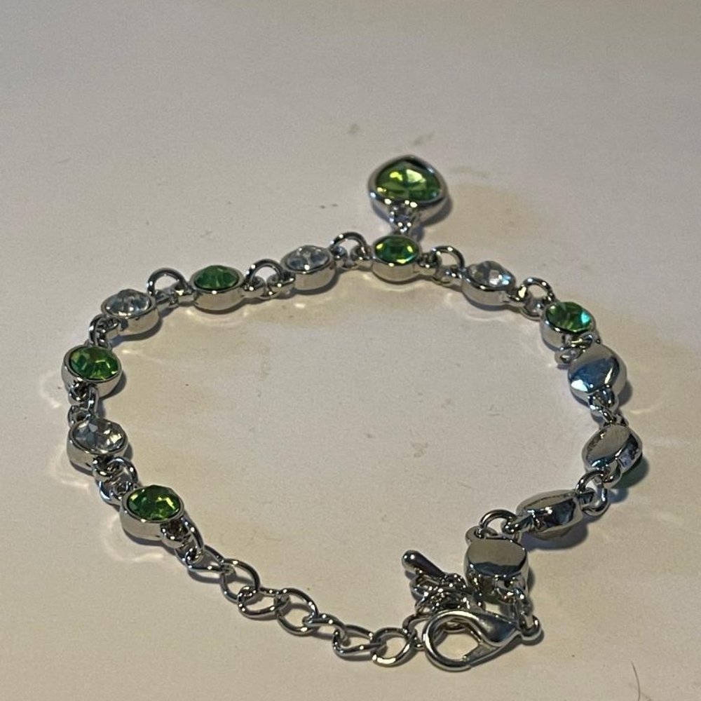 Lt Green Charm Link Women's Bracelet with Heart Charm NEW